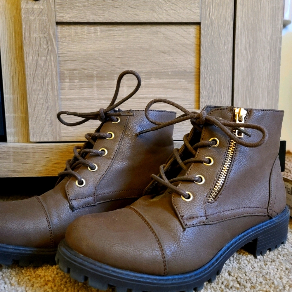 Brown combat-style booties